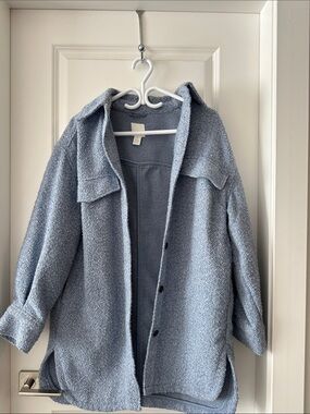 H&M Light Blue Textured Button-Up Shacket